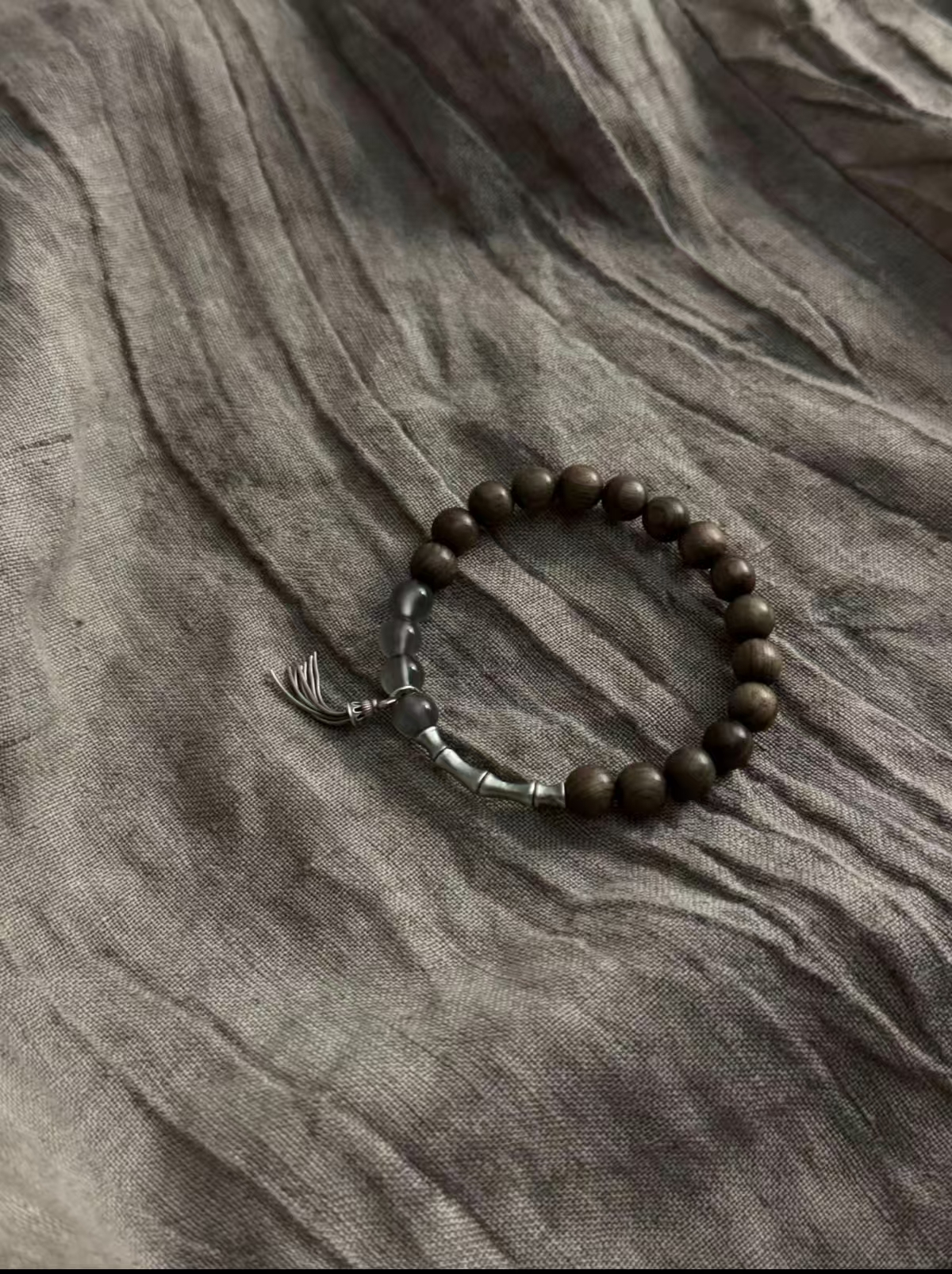 乌木金丝楠银竹节设计款手串